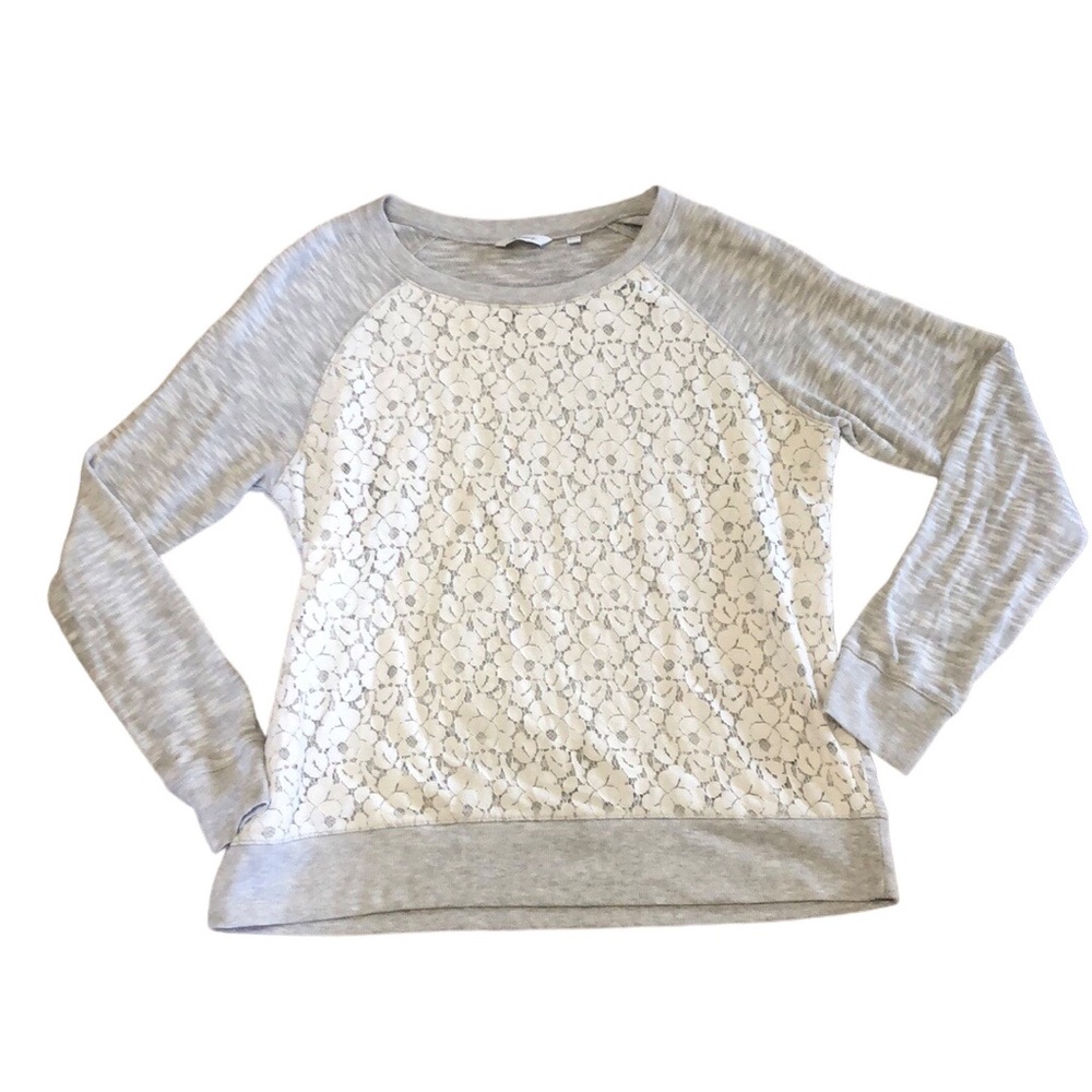 Reitmans | Knit Lace Lightweight Gray & White Sweater
